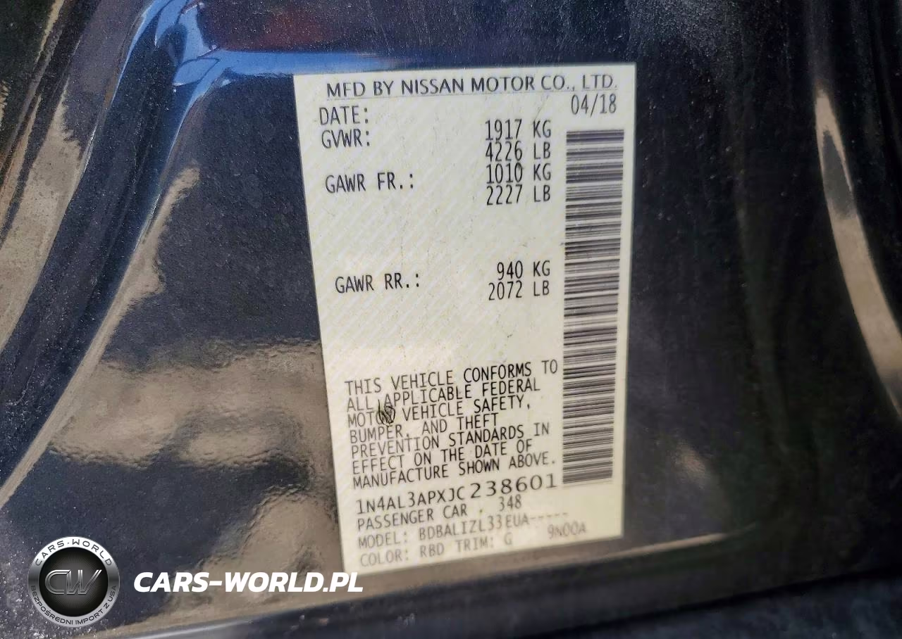 2018 Nissan Altima 2.5 Sv VIN:1N4AL3APXJC238601 - 13