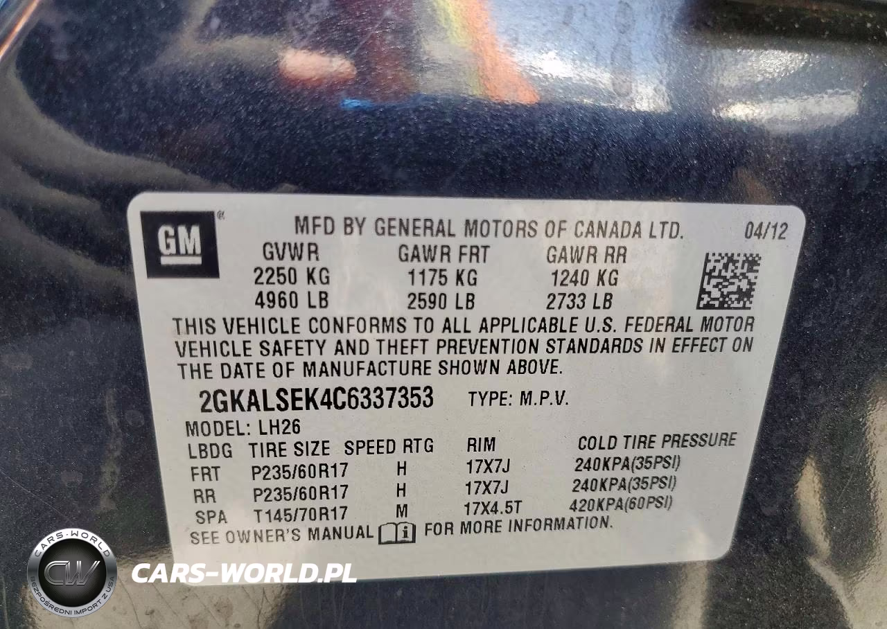 2012 GMC Terrain Sle VIN:2GKALSEK4C6337353 - 13