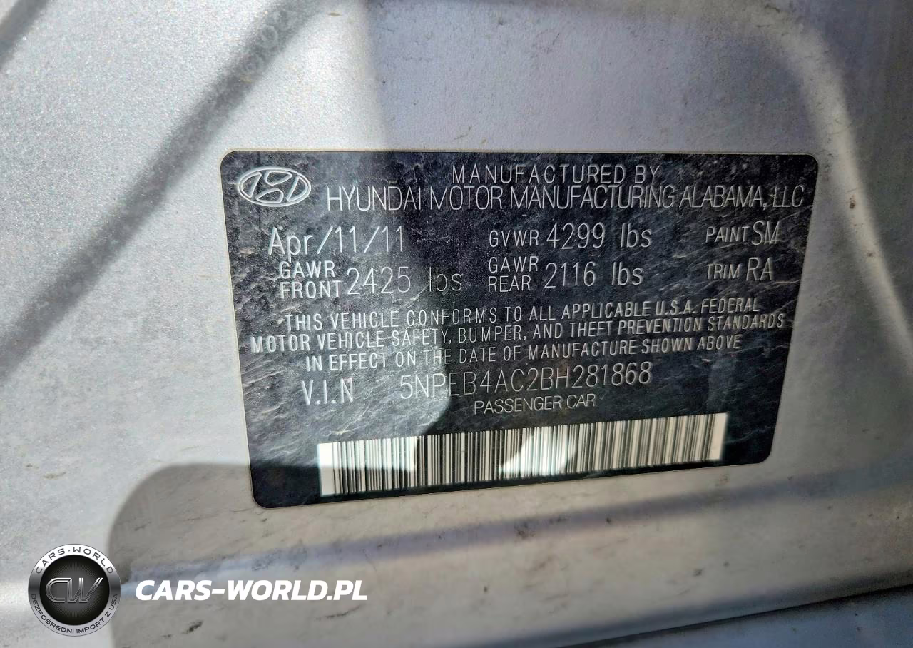 2011 Hyundai Sonata Gls VIN:5NPEB4AC2BH281868 - 12