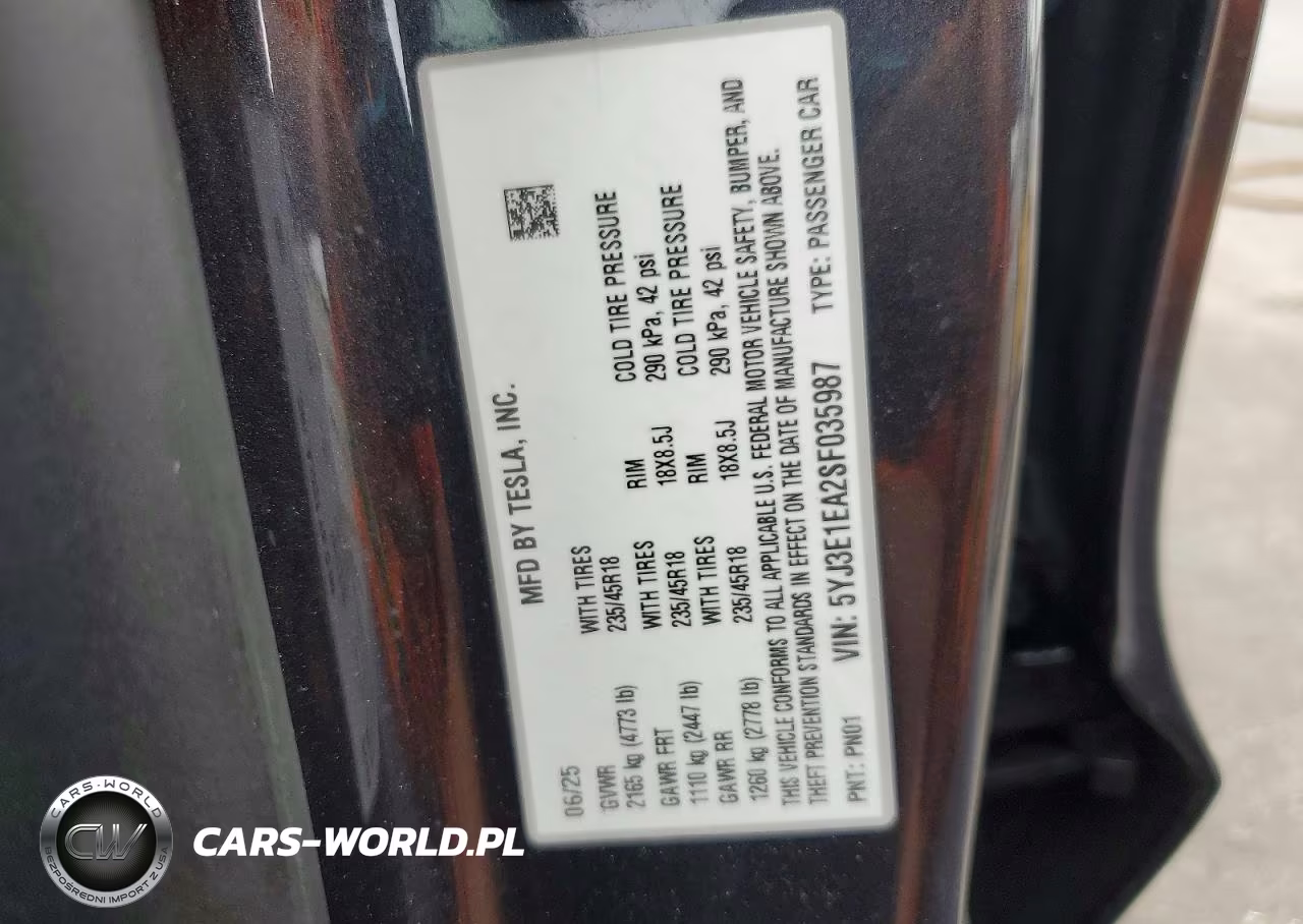 2025 Tesla Model 3 VIN:5YJ3E1EA2SF035987 - 12