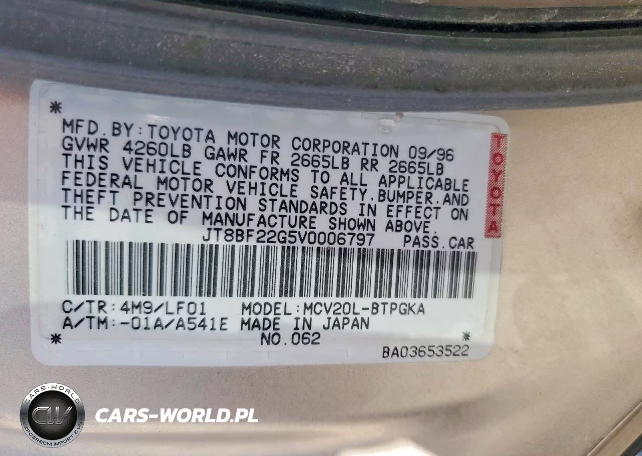 1997 Lexus Es 300 VIN:JT8BF22G5V0006797 - 12