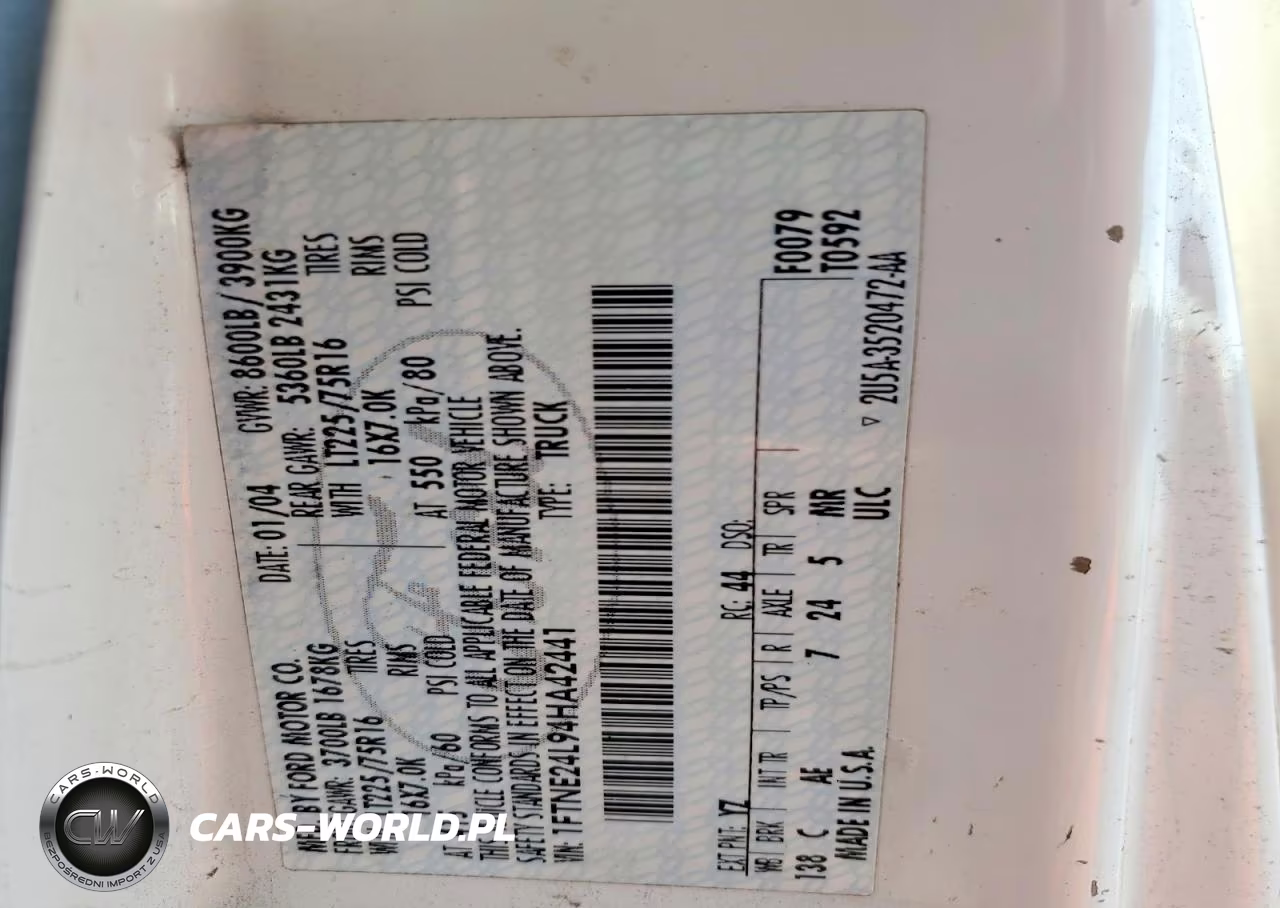 2004 Ford Econoline E250 Van VIN:1FTNE24L94HA42441 - 12