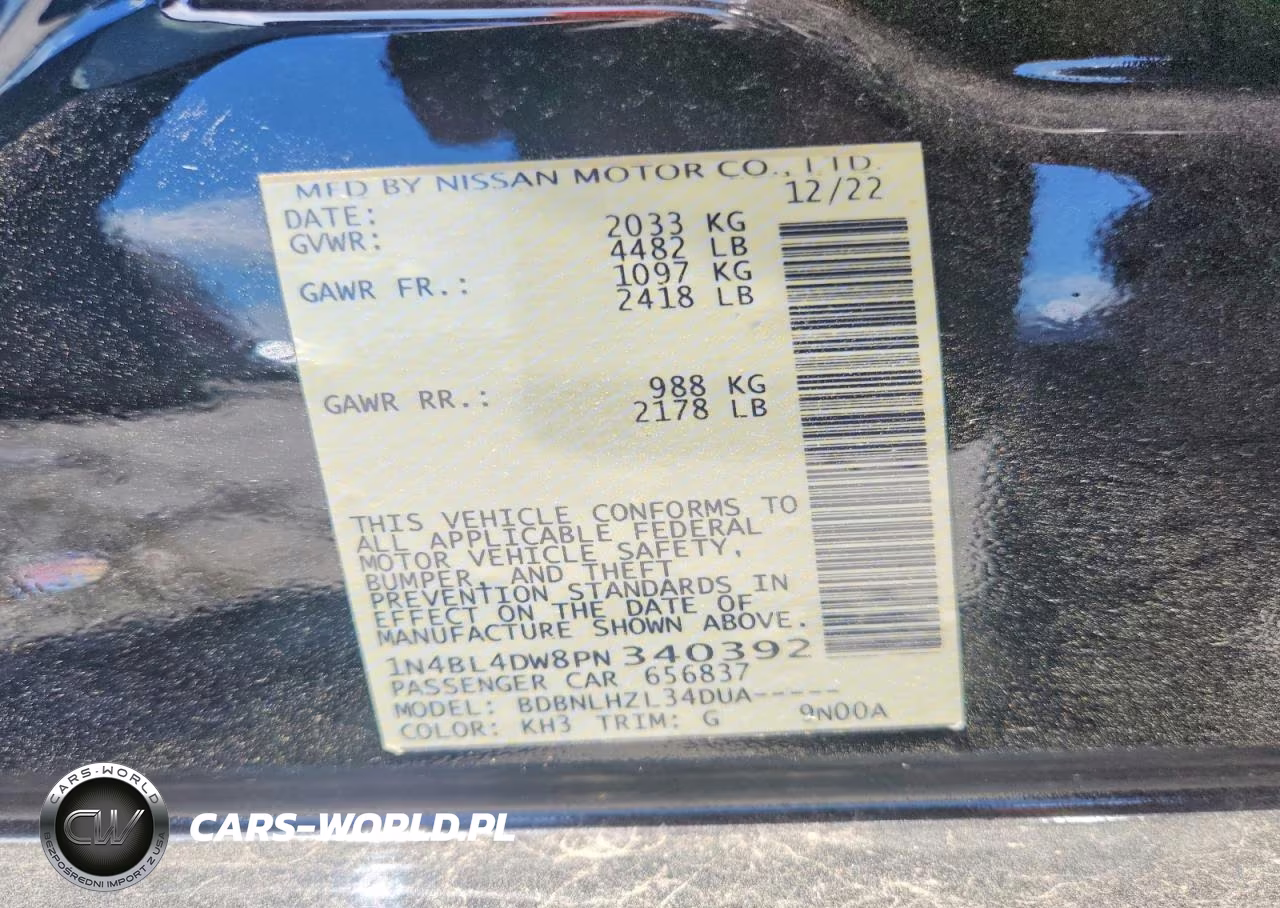 2023 Nissan Altima Sv VIN:1N4BL4DW8PN340392 - 12