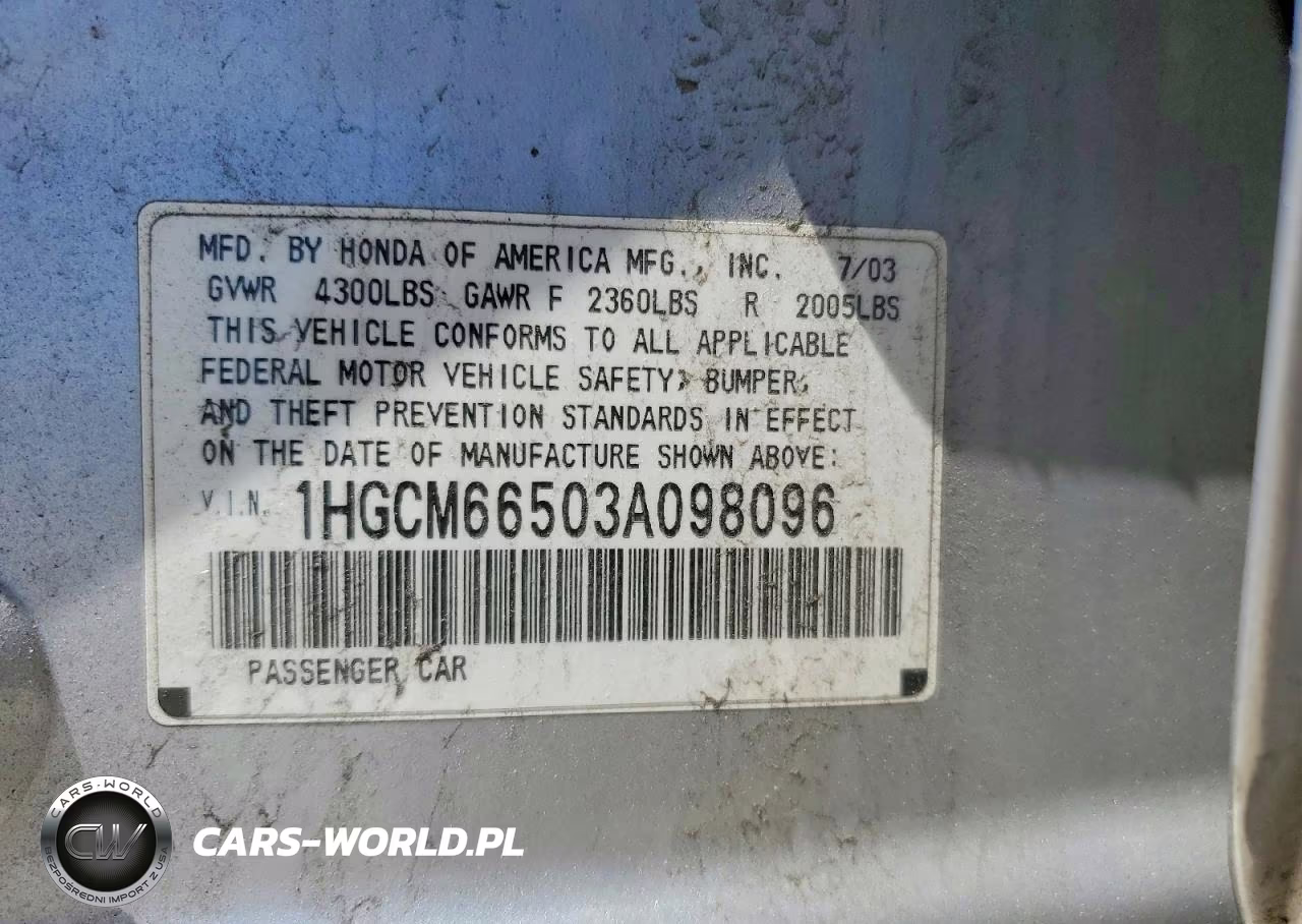 2003 Honda Accord Ex VIN:1HGCM66503A098096 - 12