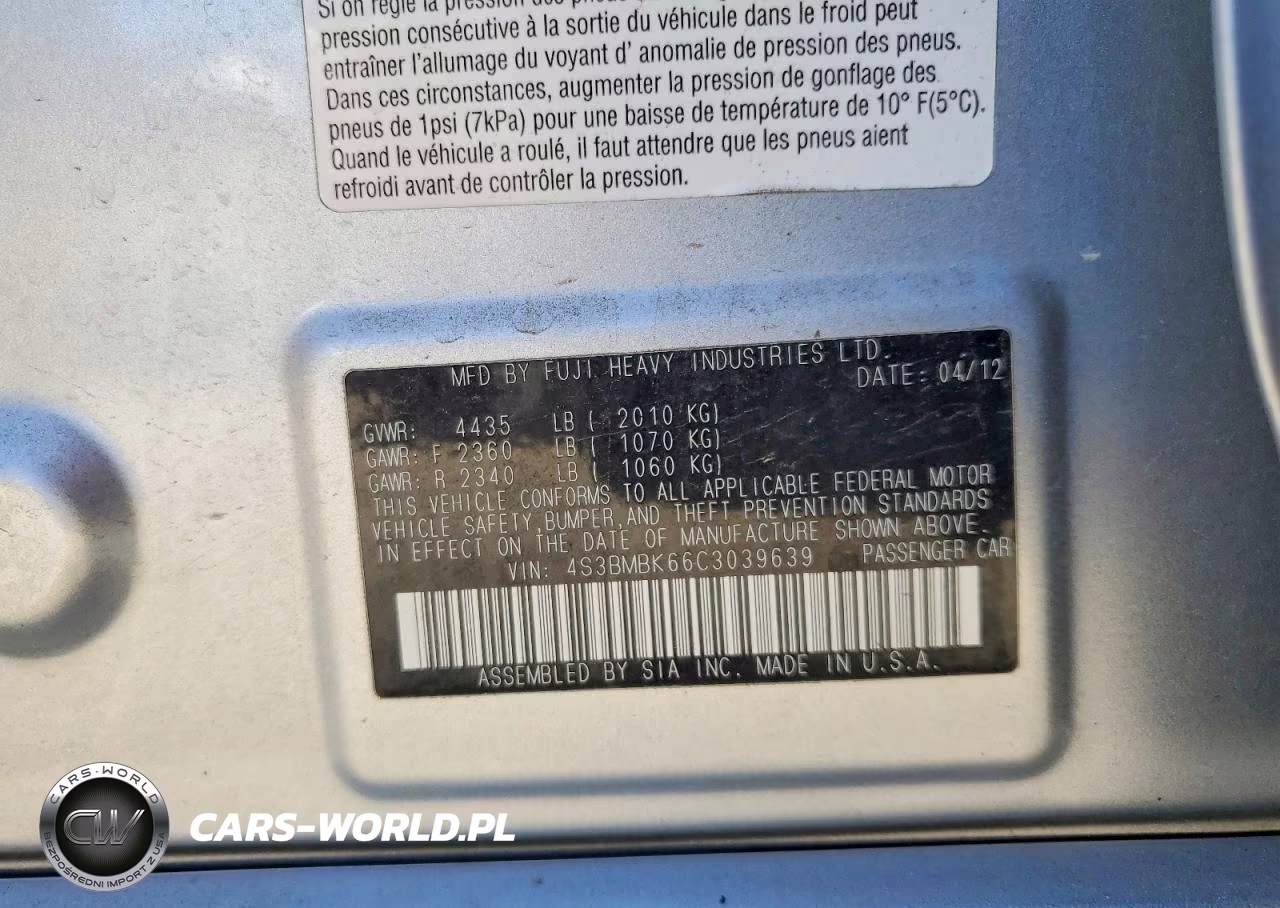 2012 Subaru Legacy 2.5I Limited VIN:4S3BMBK66C3039639 - 12