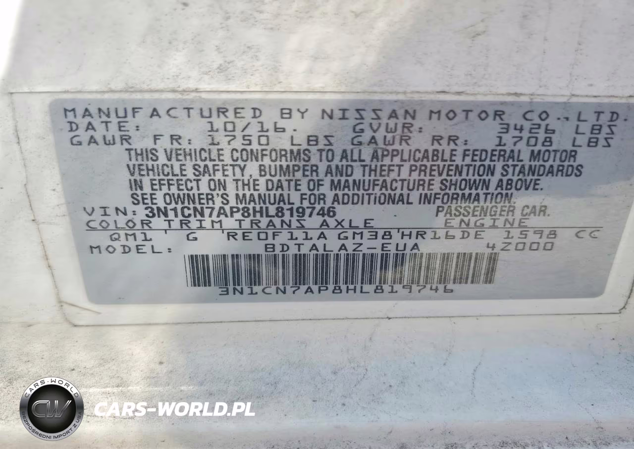 2017 Nissan Versa 1.6 S Plus VIN:3N1CN7AP8HL819746 - 12