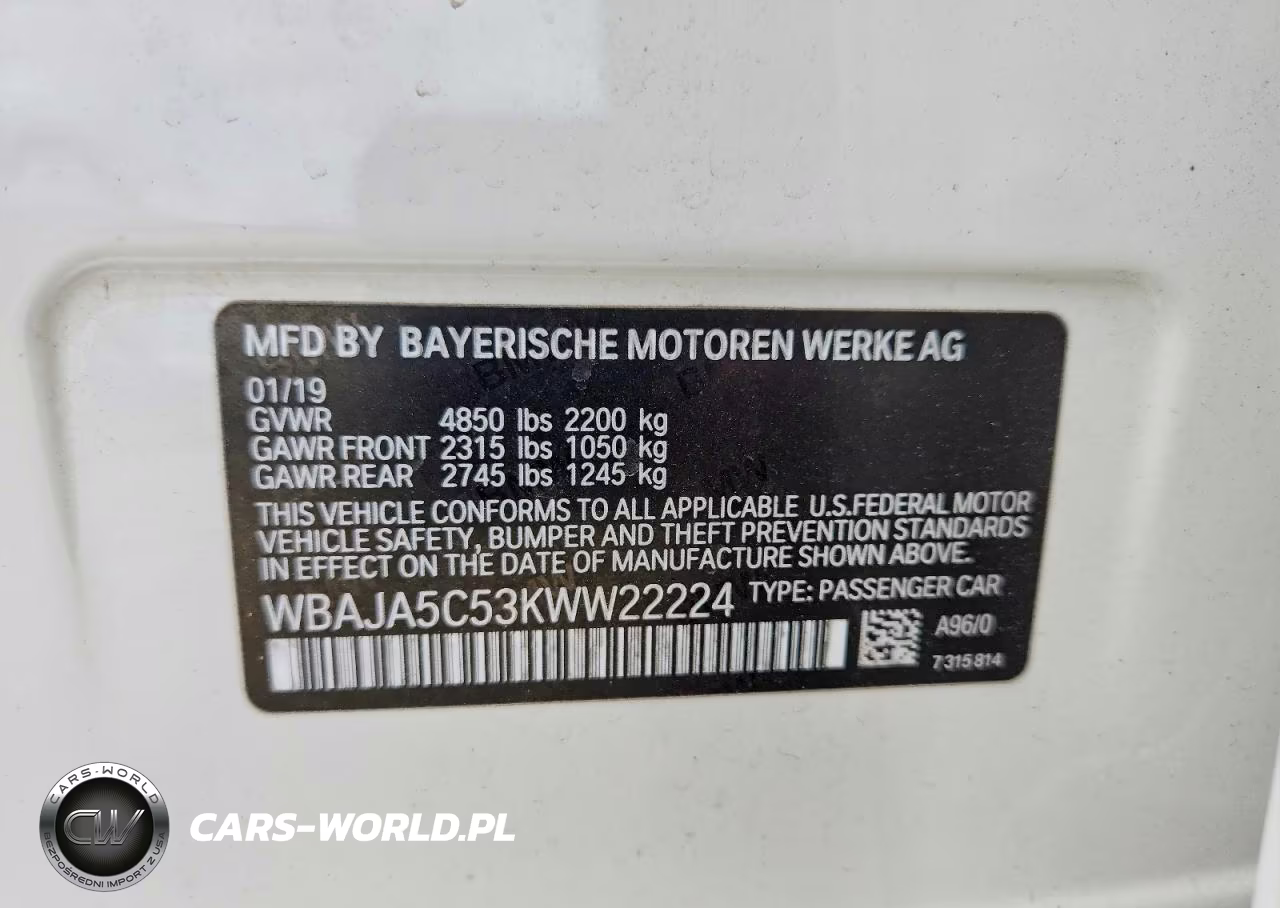 2019 BMW 530 I VIN:WBAJA5C53KWW22224 - 12