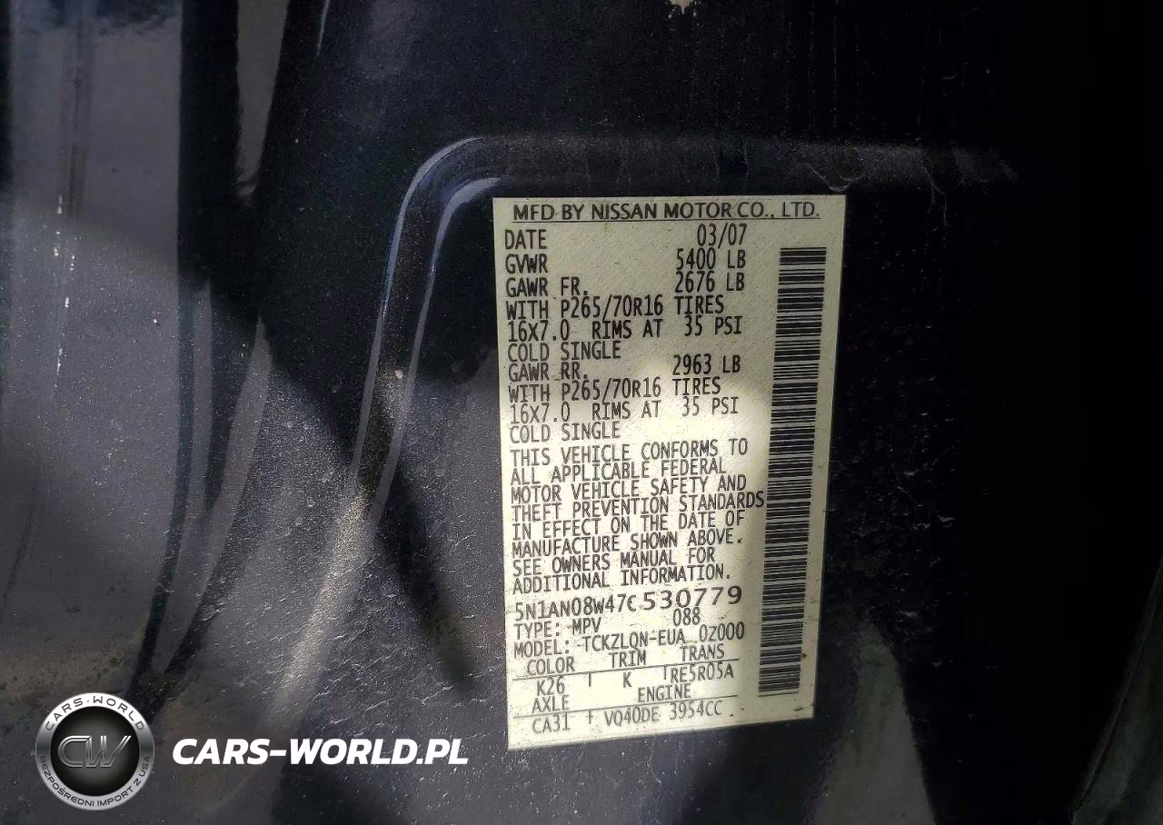 2007 Nissan Xterra X VIN:5N1AN08W47C530779 - 13