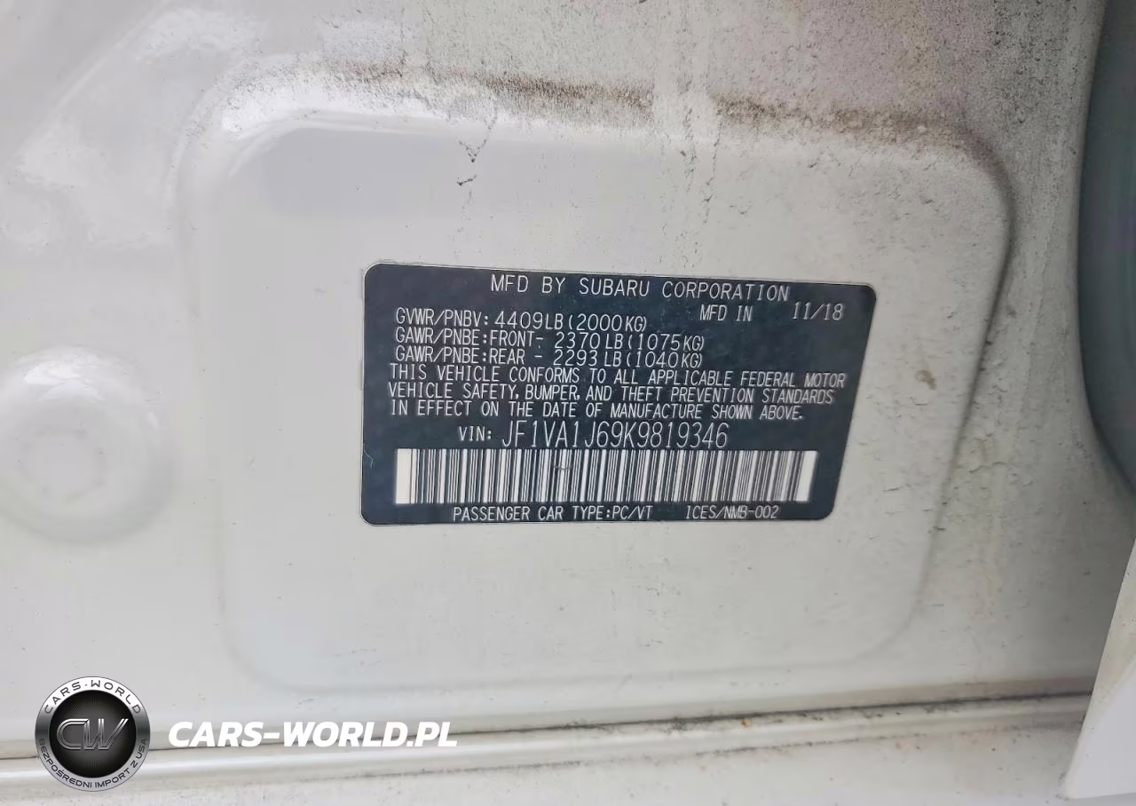 2019 Subaru Wrx Limited VIN:JF1VA1J69K9819346 - 12