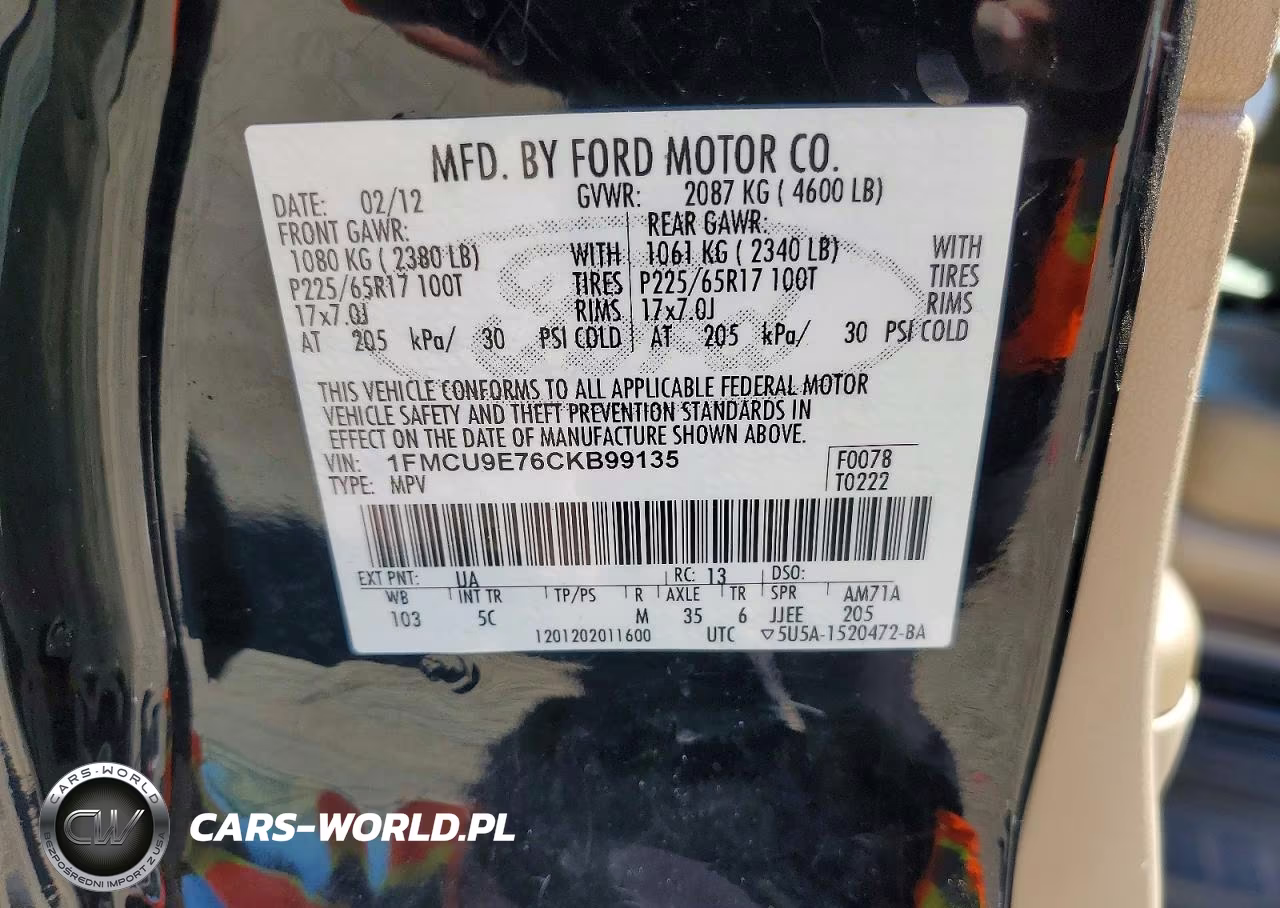 2012 Ford Escape Limited VIN:1FMCU9E76CKB99135 - 13