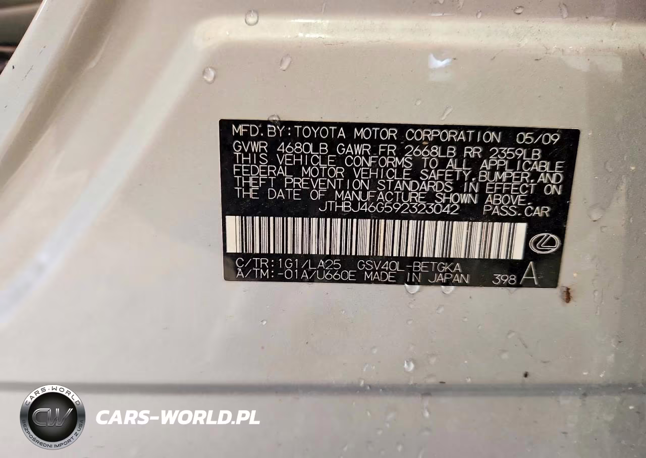 2009 Lexus Es 350 VIN:JTHBJ46G592323042 - 12