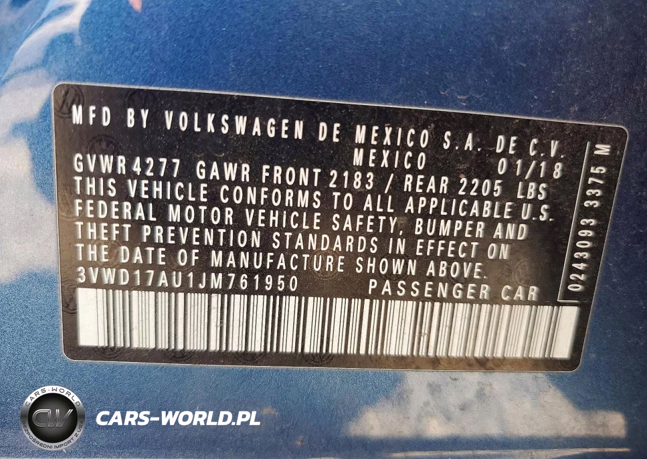 2018 Volkswagen Golf Sportwagen S VIN:3VWD17AU1JM761950 - 12