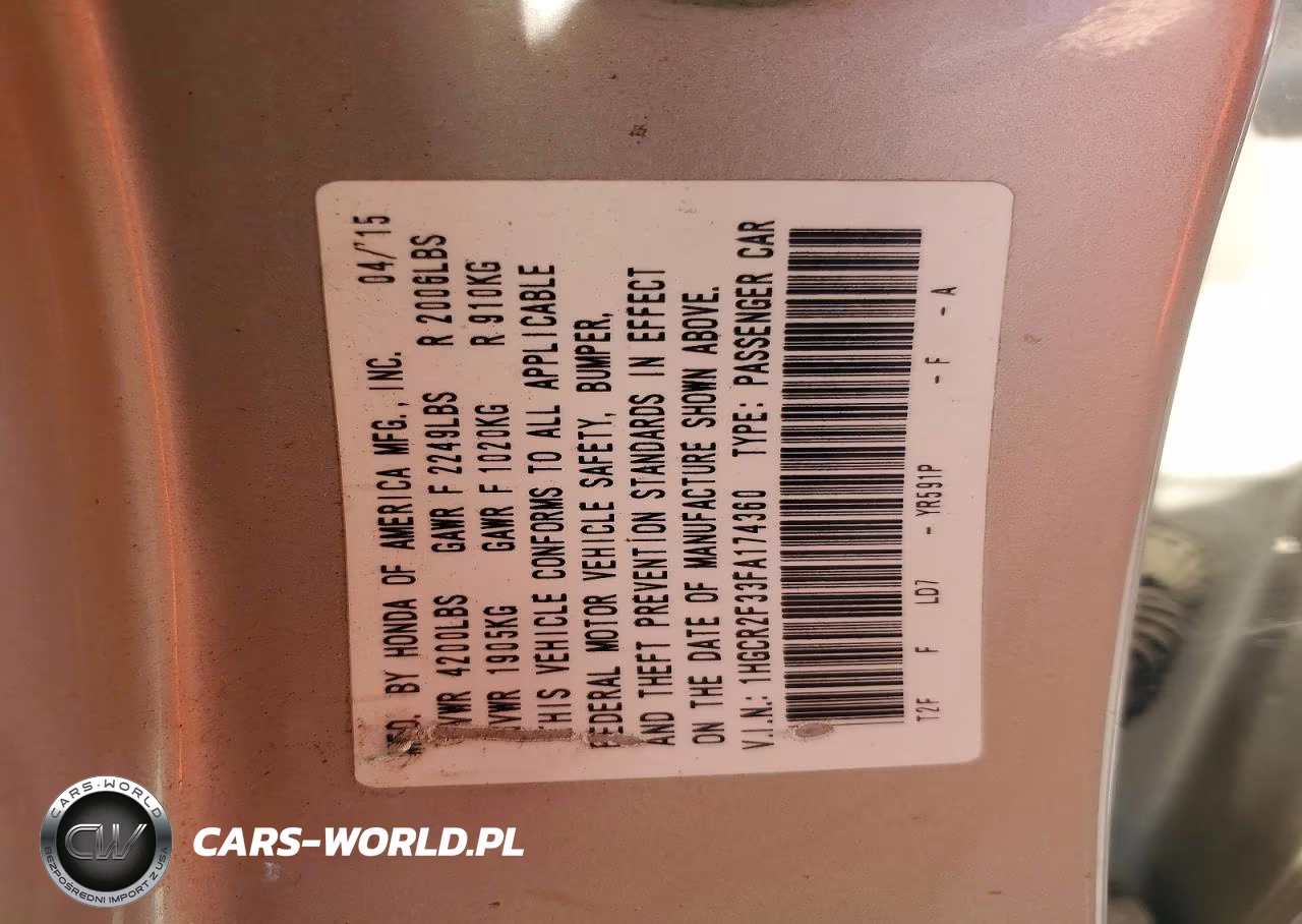 2015 Honda Accord Lx VIN:1HGCR2F33FA174360 - 12