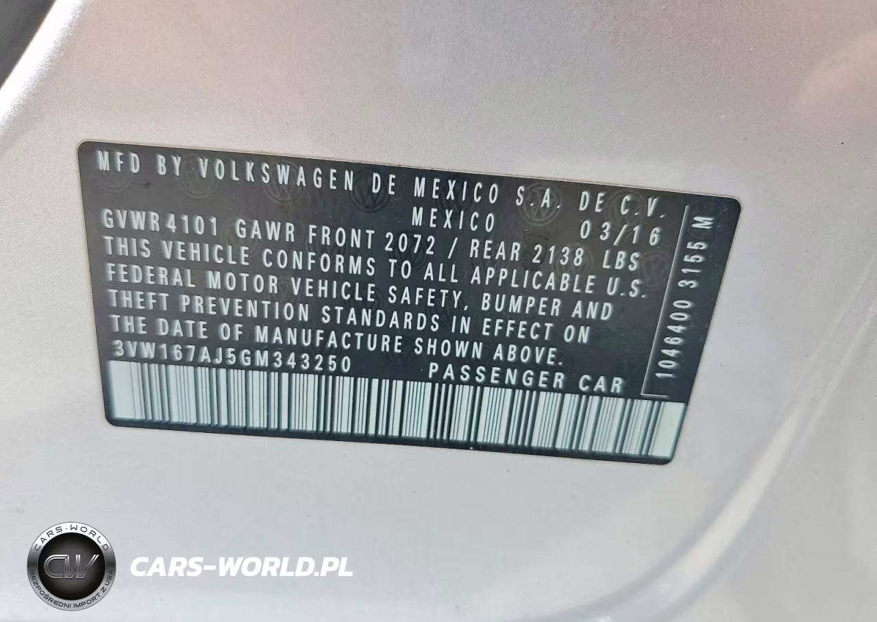 2016 Volkswagen Jetta S VIN:3VW167AJ5GM343250 - 12