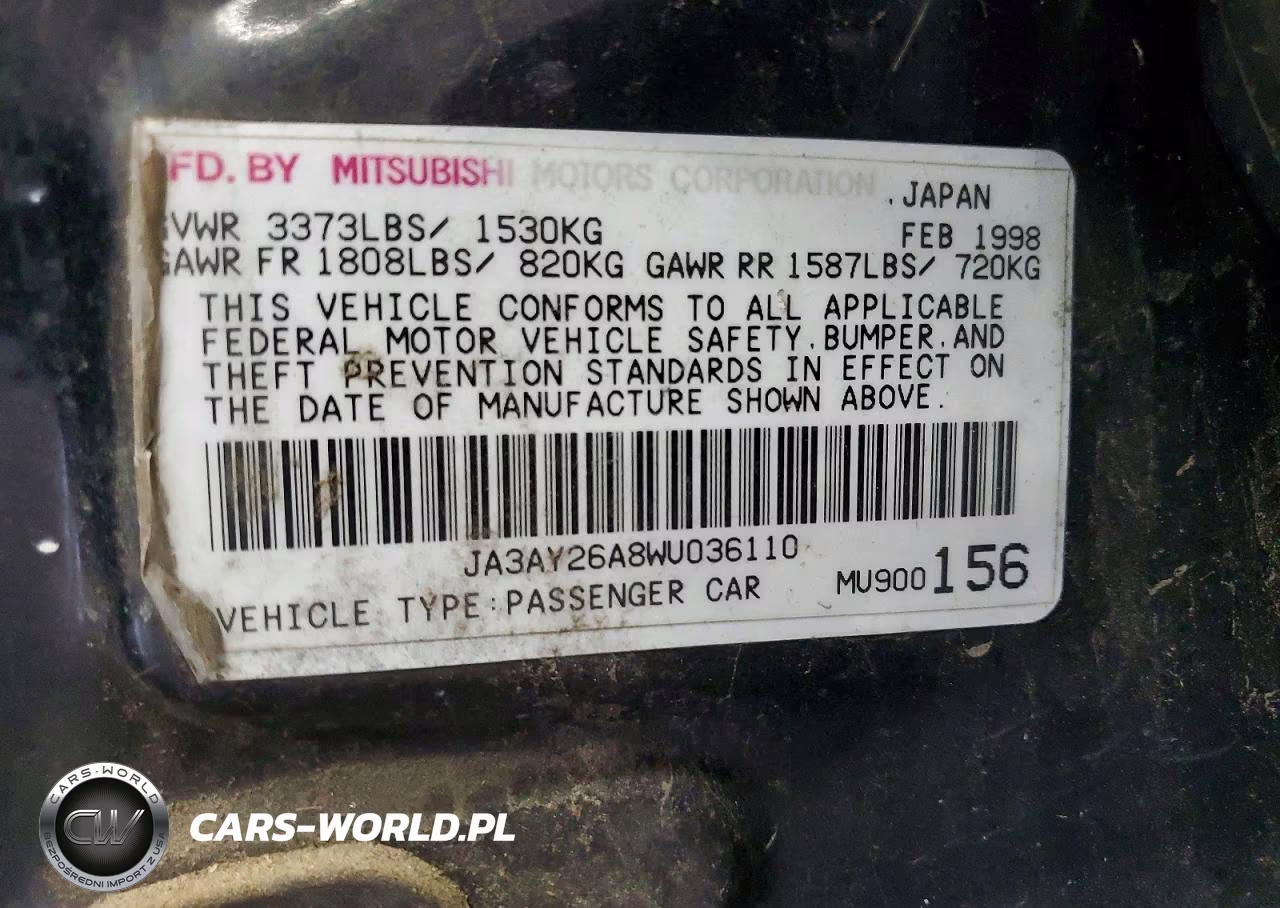 1998 Mitsubishi Mirage De VIN:JA3AY26A8WU036110 - 12