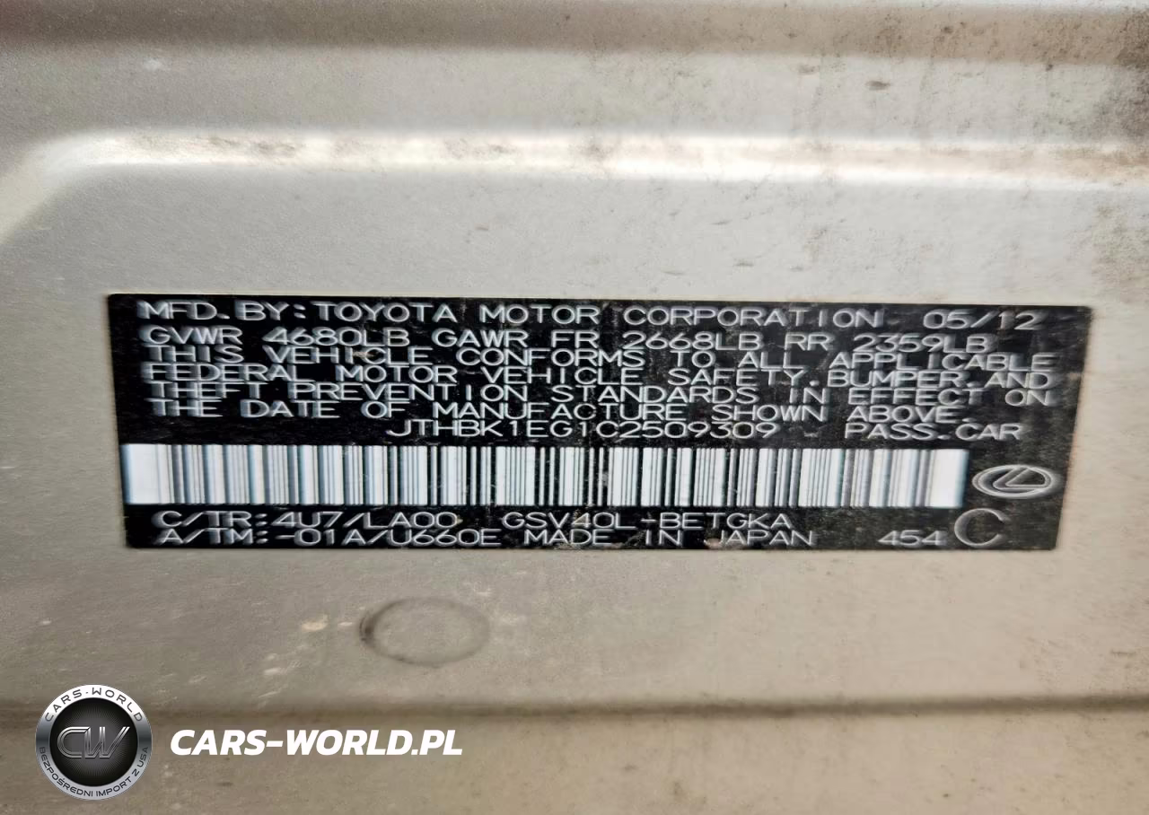 2012 Lexus Es 350 Base VIN:JTHBK1EG1C2509309 - 12