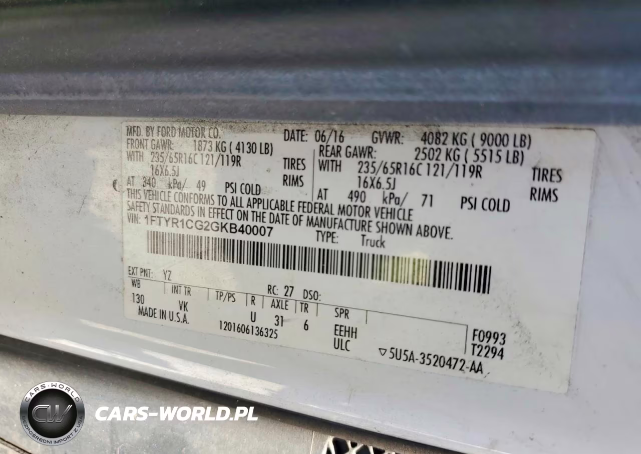 2016 Ford Transit T-250 VIN:1FTYR1CG2GKB40007 - 12
