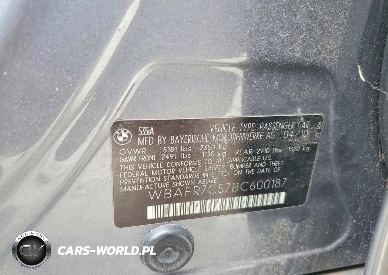 2011 BMW 535 I VIN:WBAFR7C57BC600187 - 12
