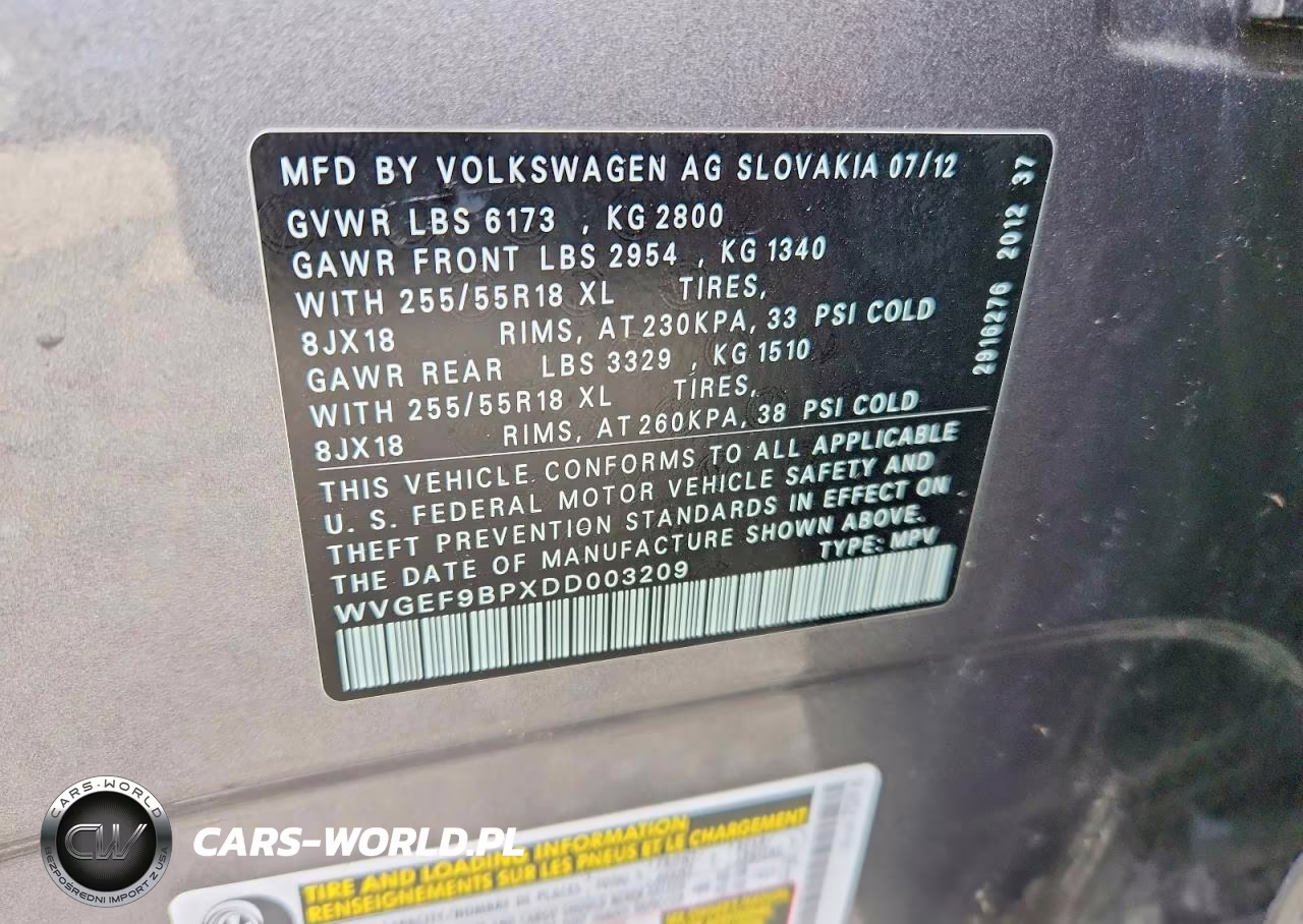 2013 Volkswagen Touareg V6 VIN:WVGEF9BPXDD003209 - 12