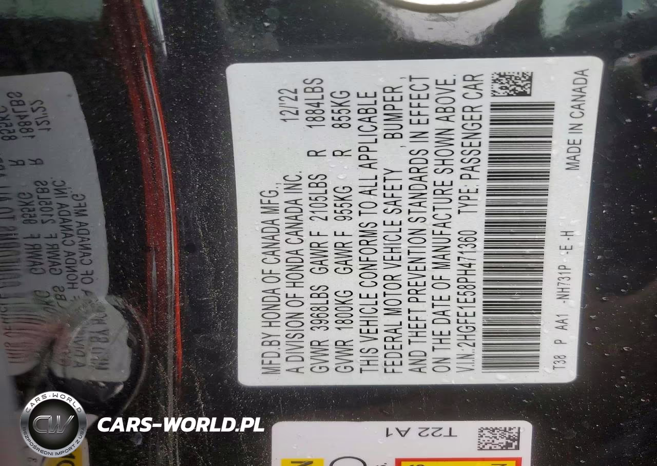 2023 Honda Civic Si VIN:2HGFE1E58PH471360 - 12