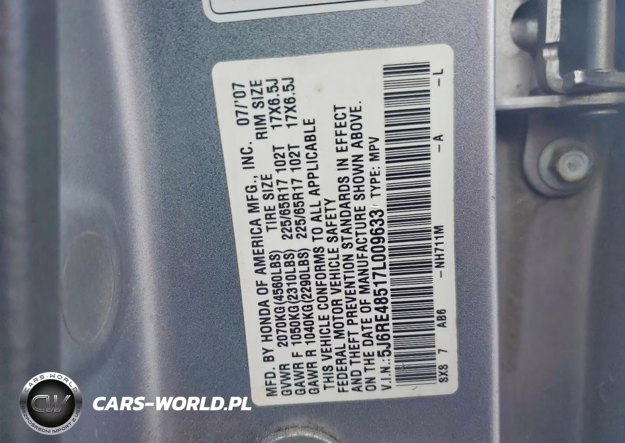 2007 Honda Cr-V Ex VIN:5J6RE48517L009633 - 13