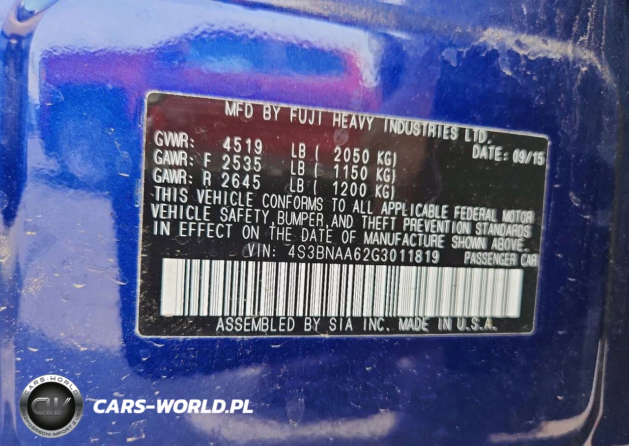 2016 Subaru Legacy 2.5I VIN:4S3BNAA62G3011819 - 12