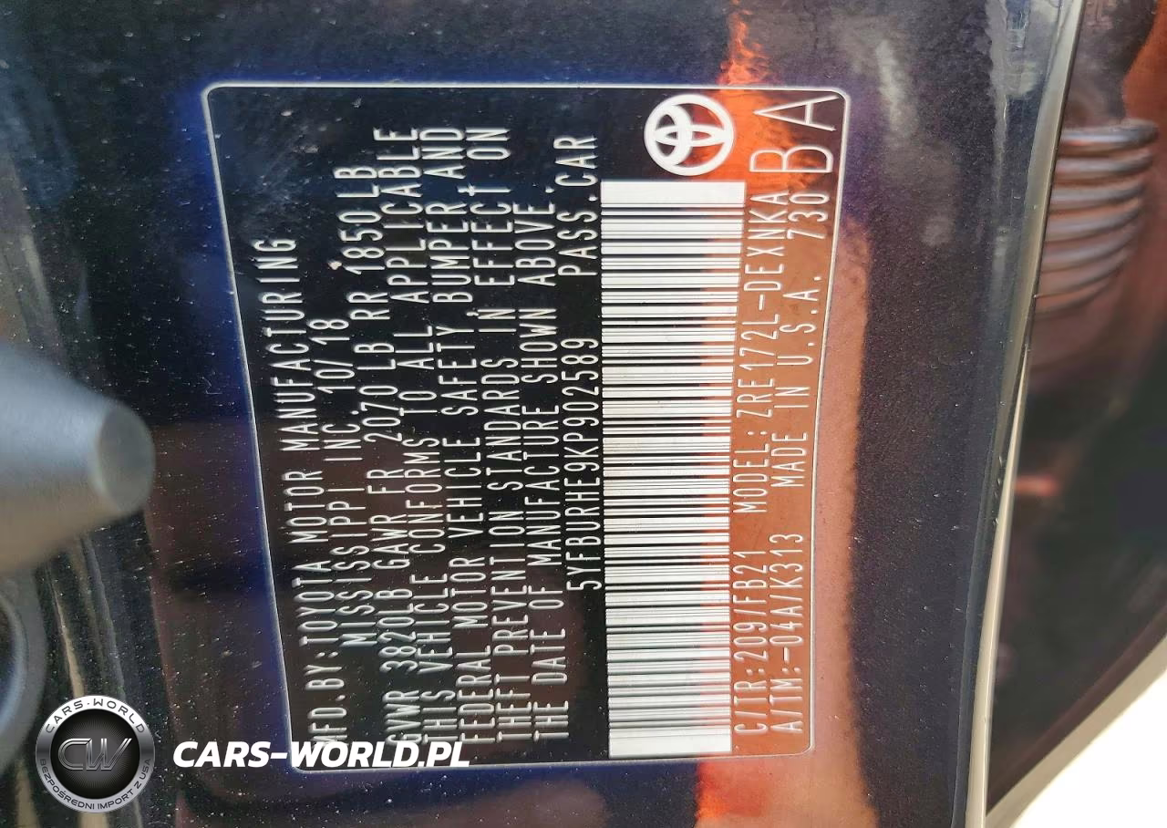 2019 Toyota Corolla Le VIN:5YFBURHE9KP902589 - 12