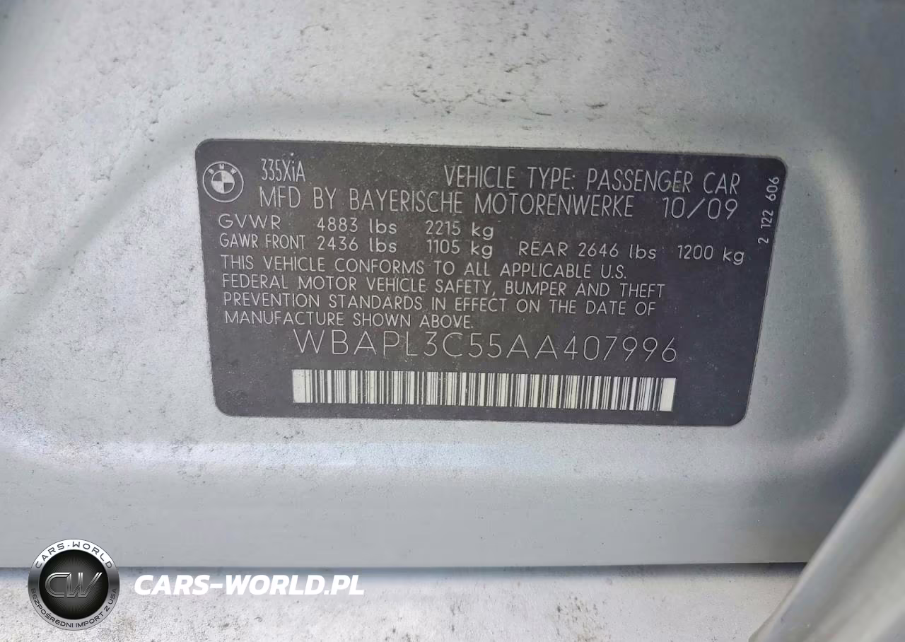 2010 BMW 335 Xi VIN:WBAPL3C55AA407996 - 12