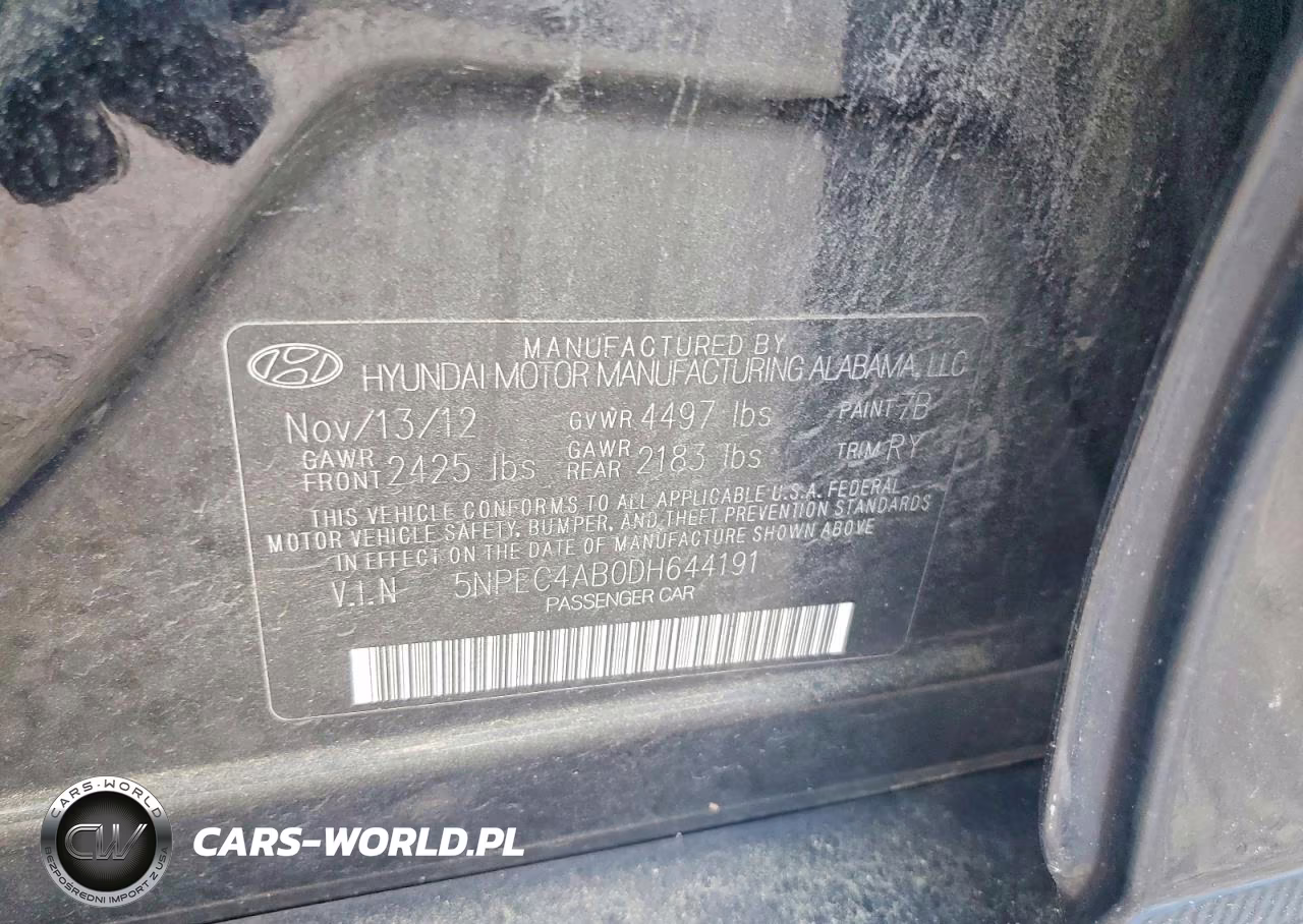 2013 Hyundai Sonata Se 2.0T VIN:5NPEC4AB0DH644191 - 12