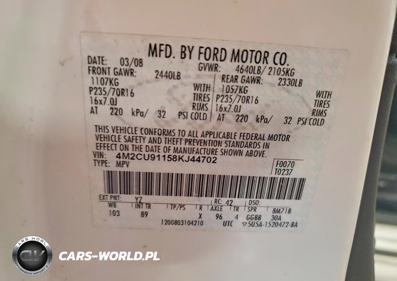 2008 Mercury Mariner VIN:4M2CU91158KJ44702 - 12