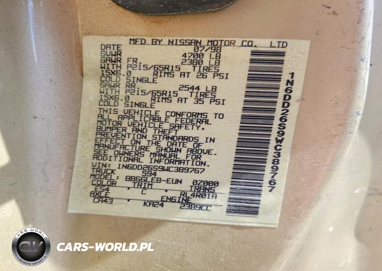 1998 Nissan Frontier VIN:1N6DD26S9WC389767 - 12