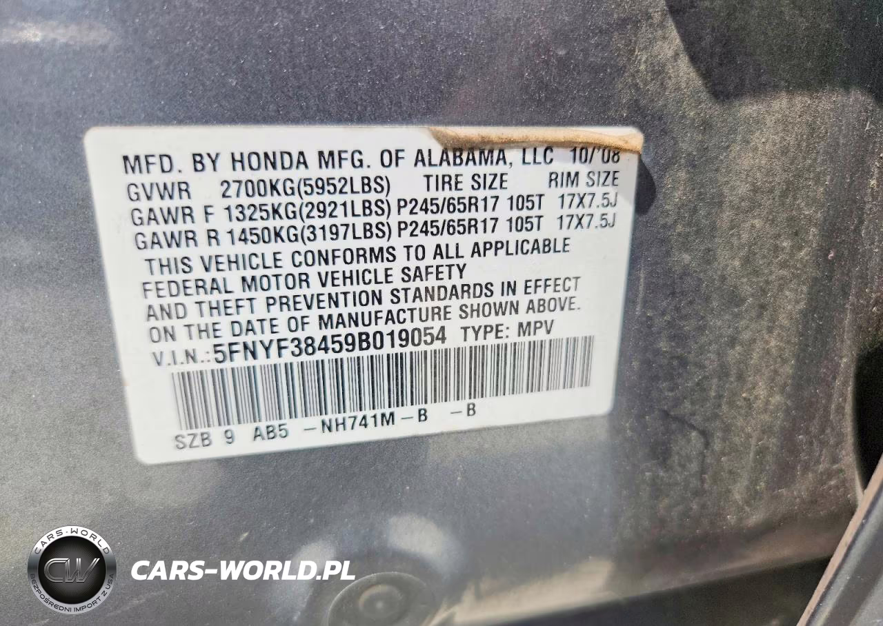 2009 Honda Pilot Ex VIN:5FNYF38459B019054 - 13