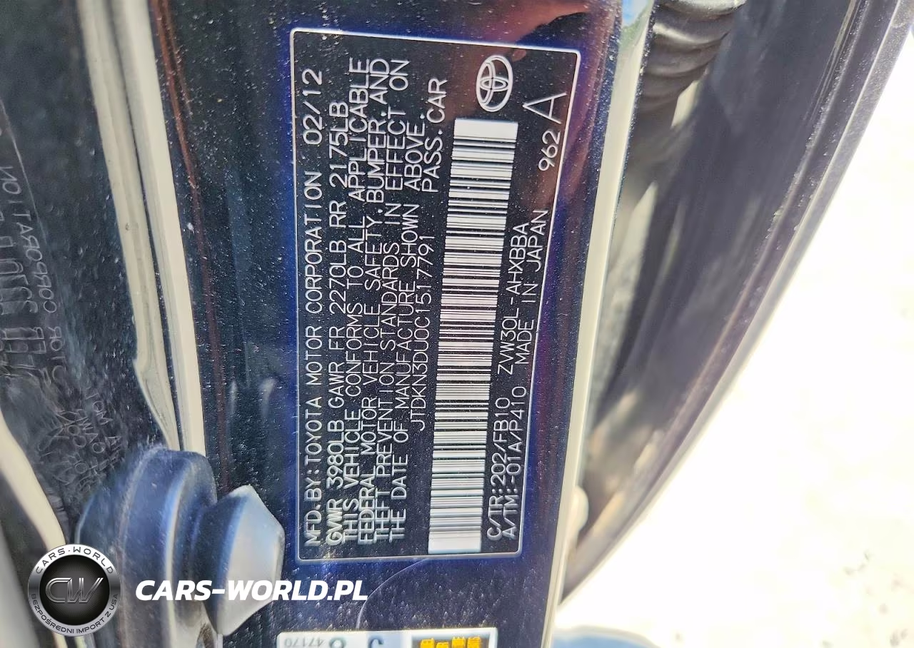 2012 Toyota Prius One VIN:JTDKN3DU0C1517791 - 12
