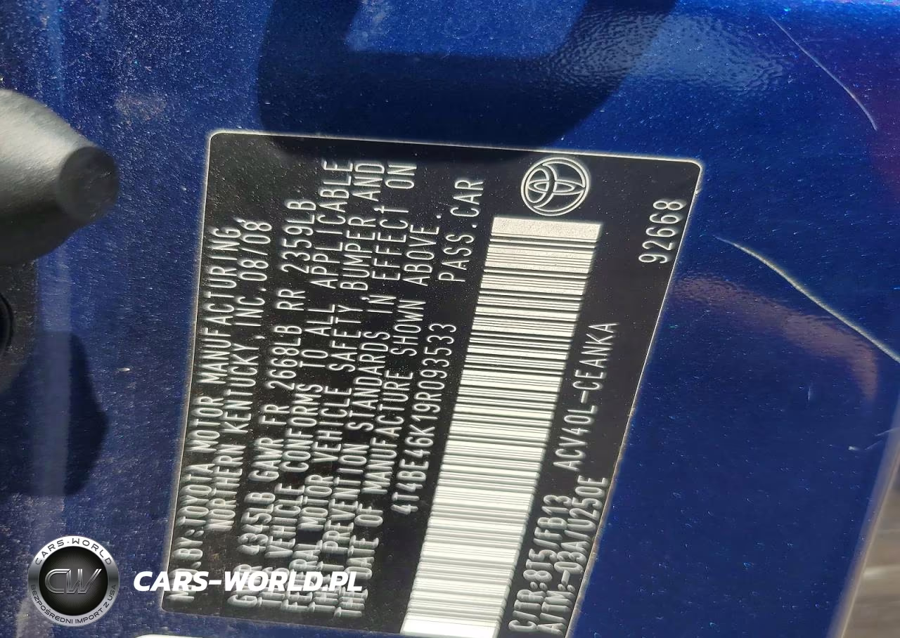 2009 Toyota Camry Le VIN:4T4BE46K19R093533 - 12