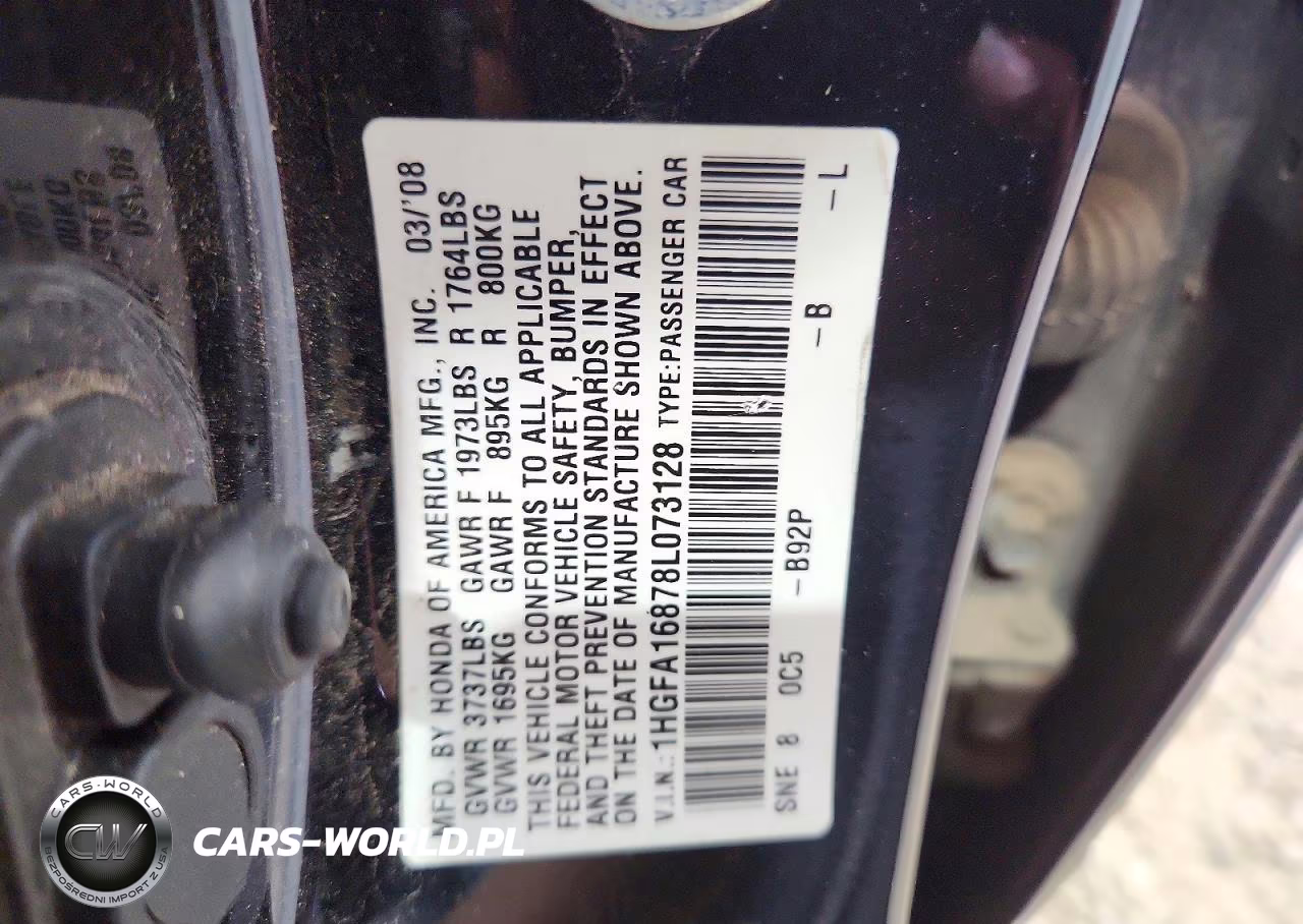 2008 Honda Civic Ex VIN:1HGFA16878L073128 - 12