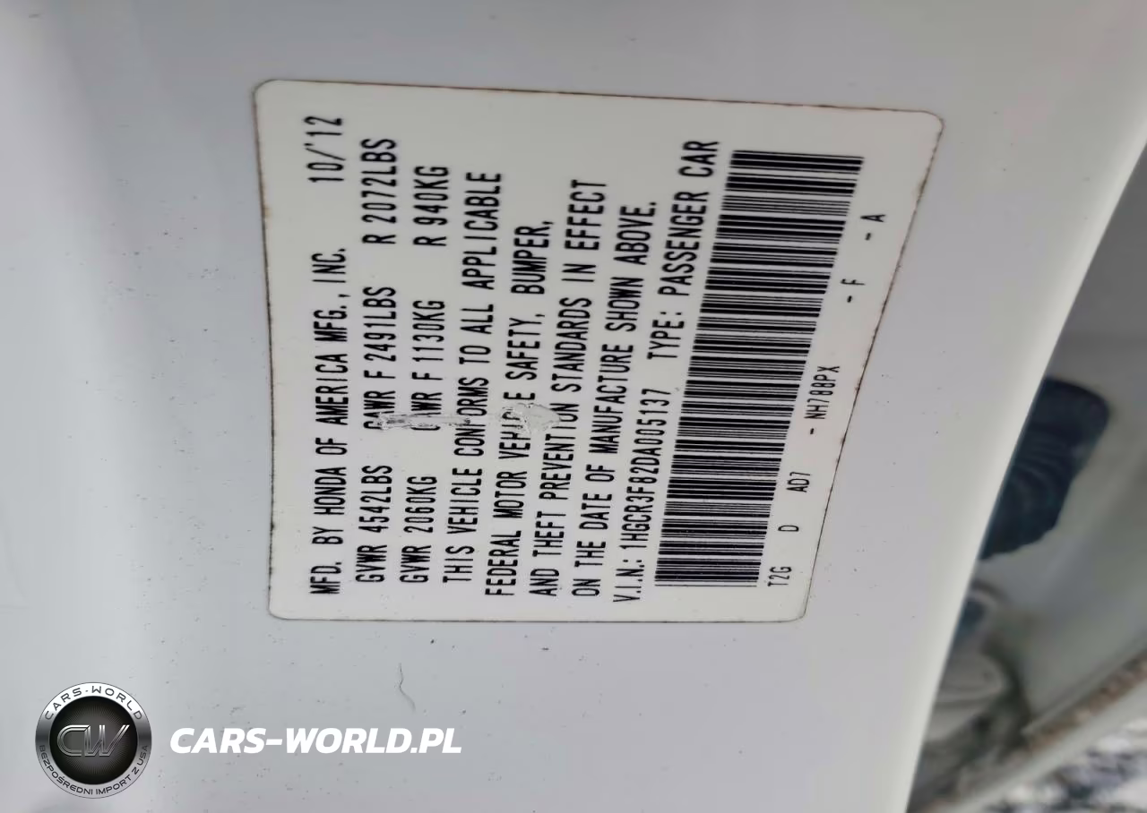2013 Honda Accord Exl VIN:1HGCR3F82DA005137 - 12