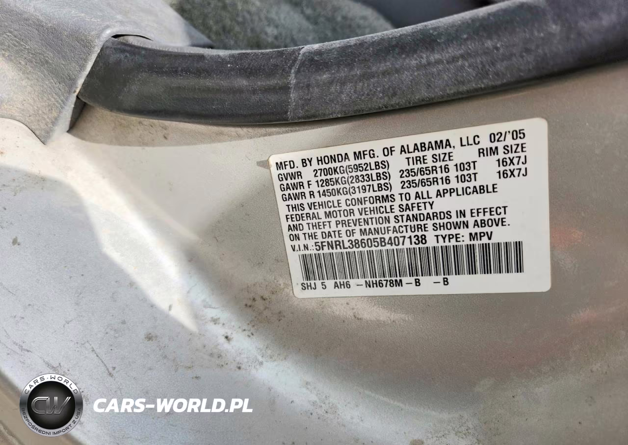 2005 Honda Odyssey Exl VIN:5FNRL38605B407138 - 13