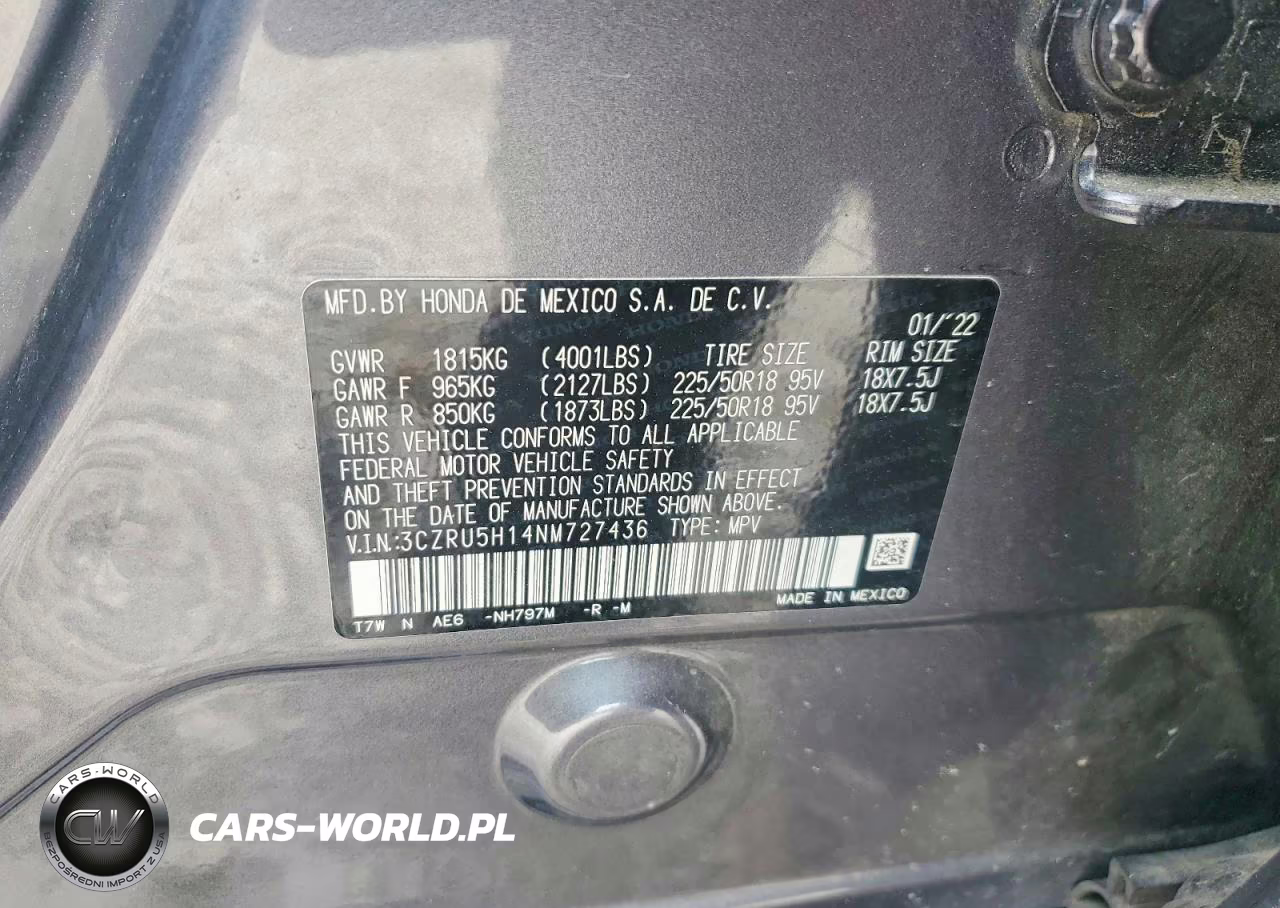 2022 Honda Hr-V 2Wd Sport VIN:3CZRU5H14NM727436 - 13