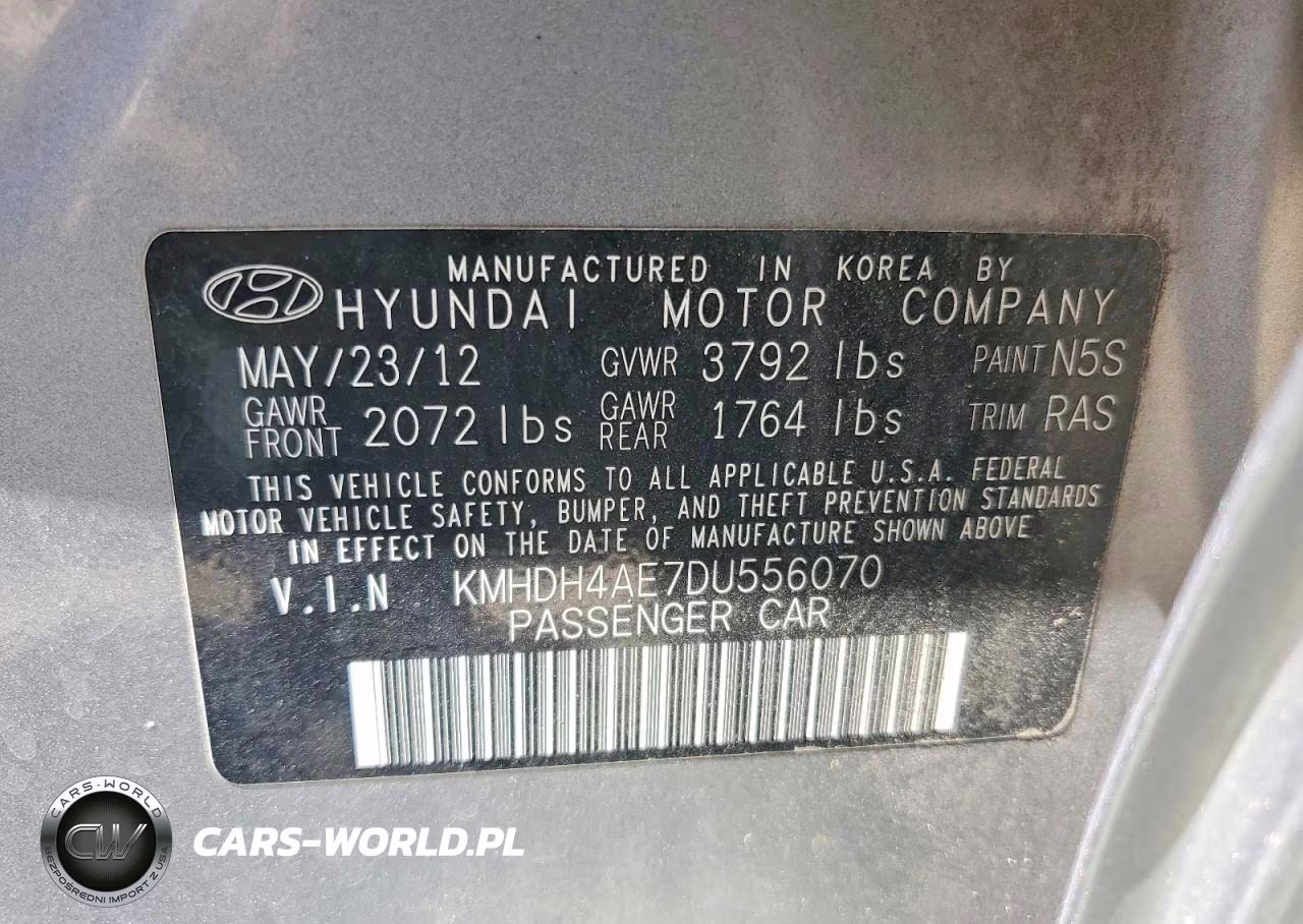 2013 Hyundai Elantra Gls VIN:KMHDH4AE7DU556070 - 12