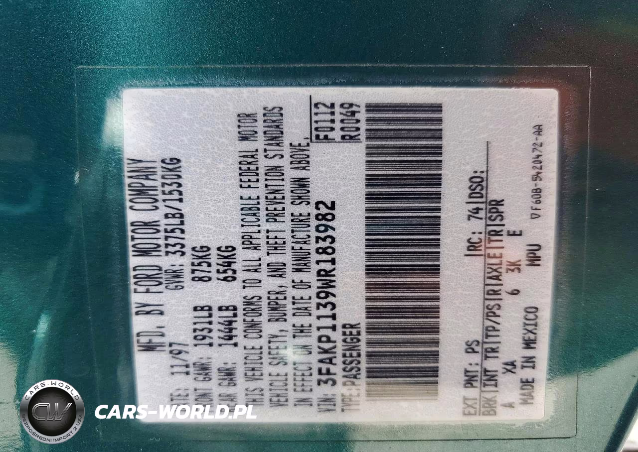 1998 Ford Escort Zx2 VIN:3FAKP1139WR183982 - 12
