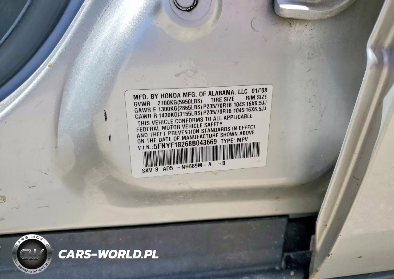 2008 Honda Pilot Vp VIN:5FNYF18268B043669 - 12