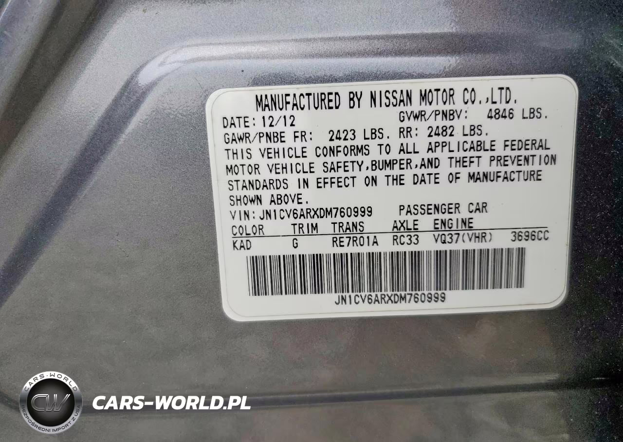 2013 Infi G37 Sedan Journey Rw VIN:JN1CV6ARXDM760999 - 12