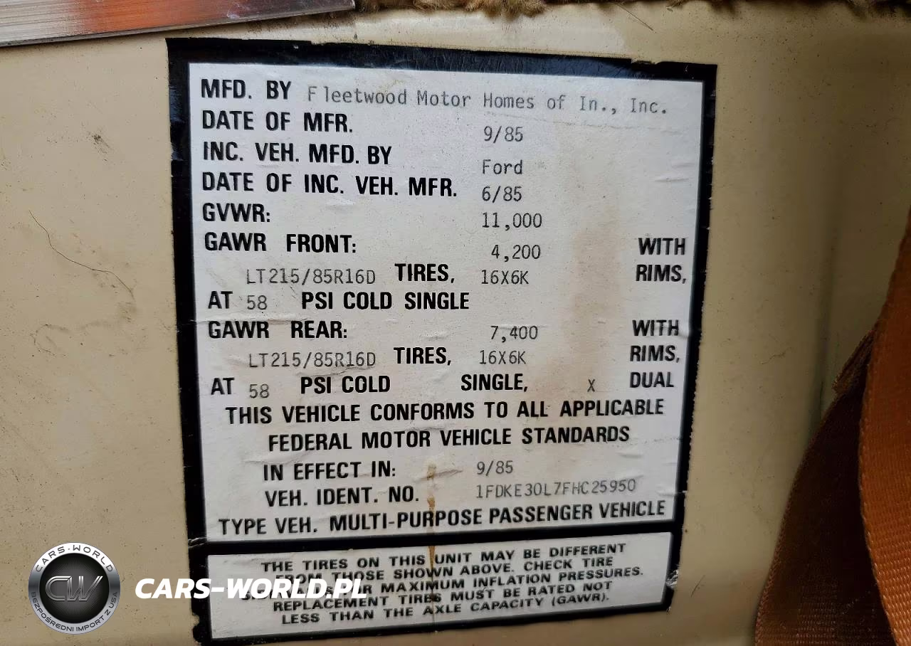 1985 Ford Econoline E350 Cutaway Van VIN:1FDKE30L7FHC25950 - 10