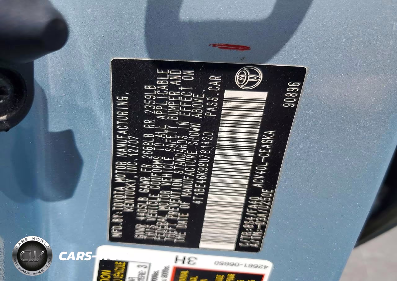 2008 Toyota Camry VIN:4T1BE46K98U781420 - 12