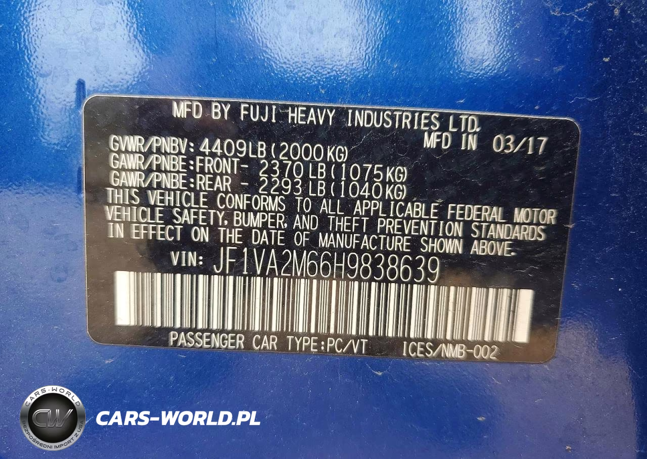 2017 Subaru Wrx Sti VIN:JF1VA2M66H9838639 - 12