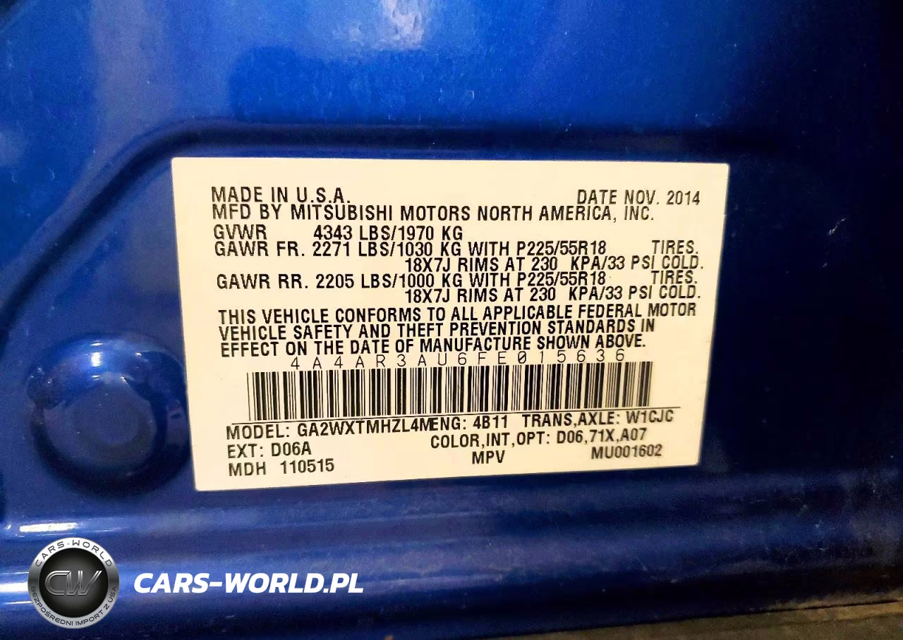 2015 Mitsubishi Outlander Sport Es VIN:4A4AR3AU6FE015636 - 13