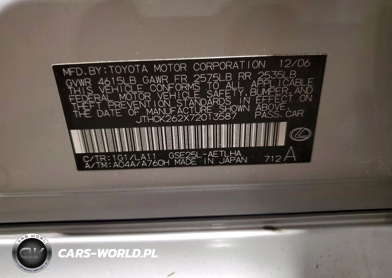 2007 Lexus Is 250 VIN:JTHCK262X72013587 - 12