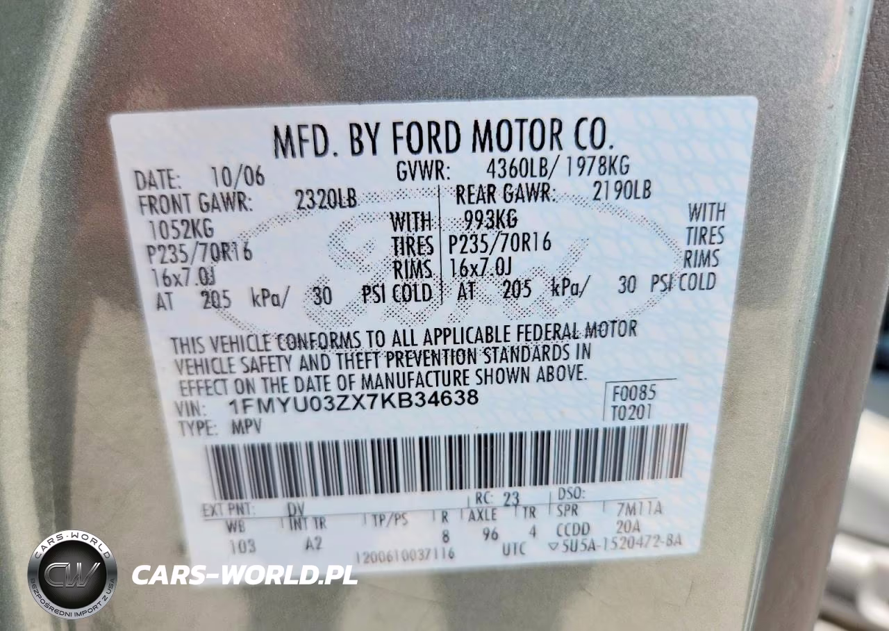 2007 Ford Escape Xlt VIN:1FMYU03ZX7KB34638 - 12