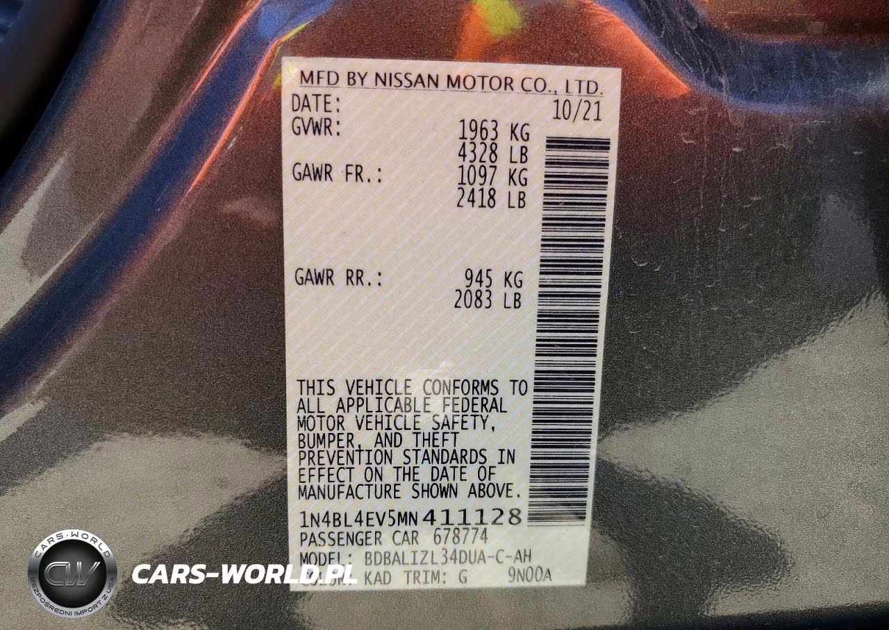 2021 Nissan Altima Sl VIN:1N4BL4EV5MN411128 - 12