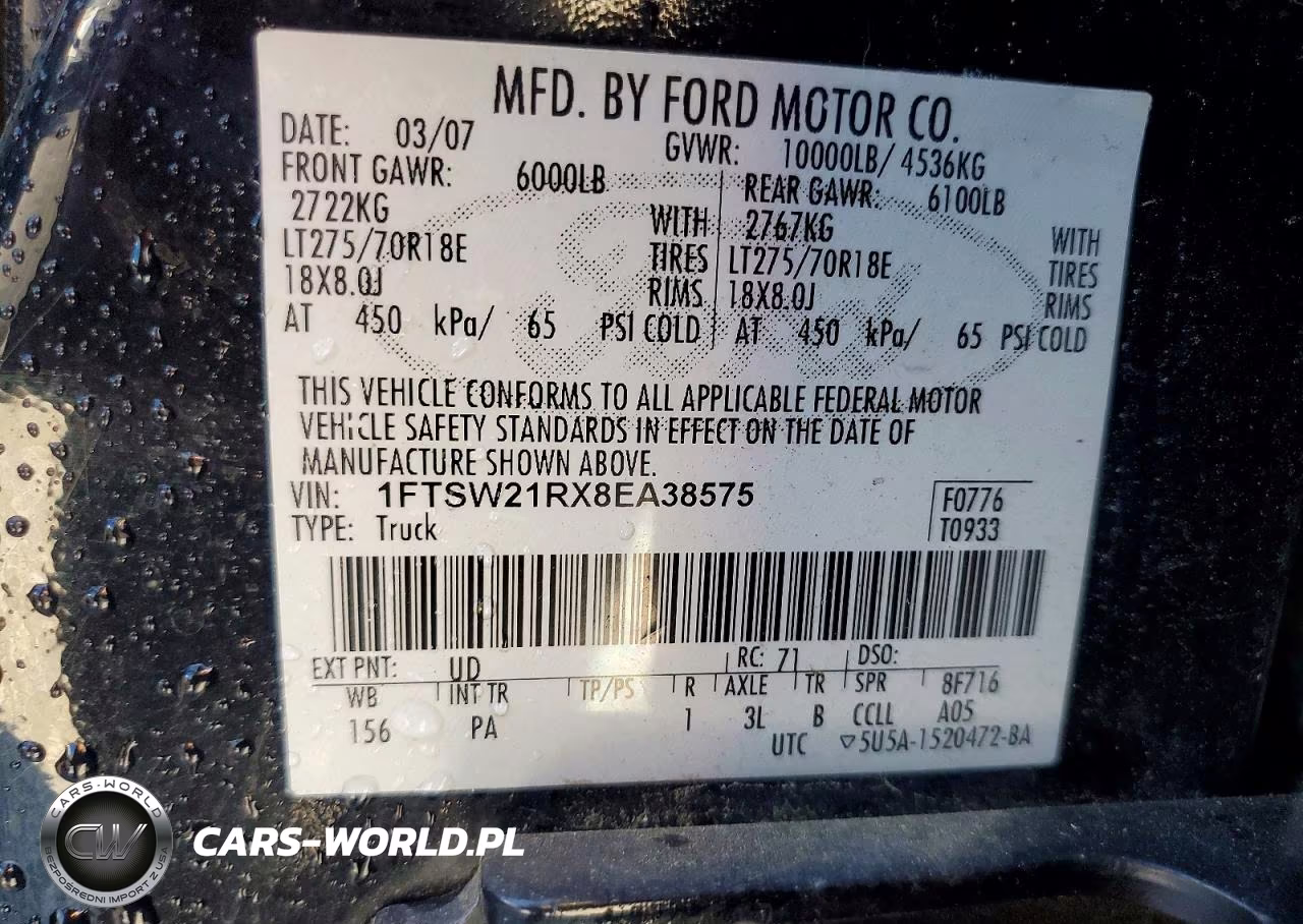 2008 Ford F250 Super Duty VIN:1FTSW21RX8EA38575 - 12